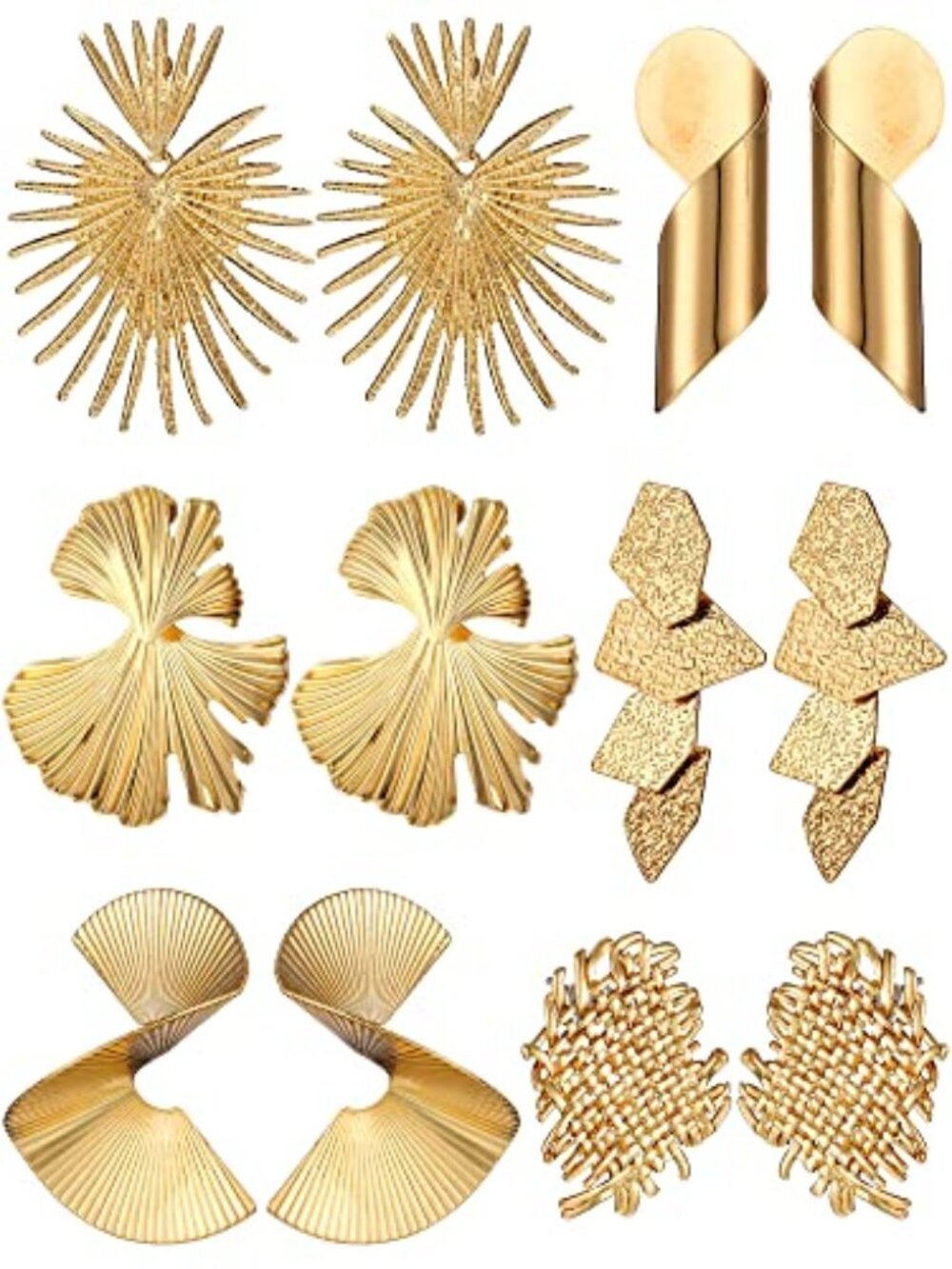 New - 6 Pair Gold Statement Earrings‎ for Women Large Gold Geometric Earrings